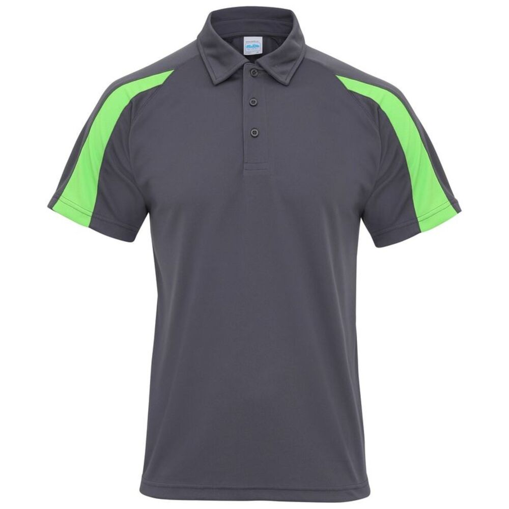 AWDis Just Cool Mens Short Sleeve Contrast Panel Polo Shirt / Charcoal/Lime Gree